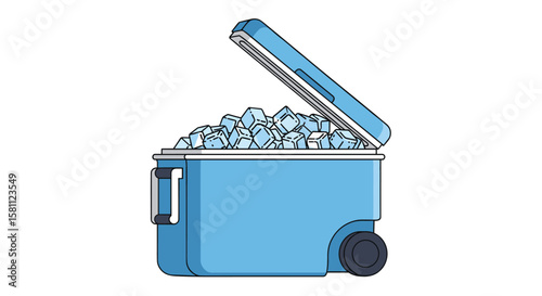 Portable rolling cooler with a full load of ice cubes perfect for outdoor adventures and events