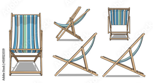 Classic striped wooden deck chairs for outdoor relaxation and beach fun