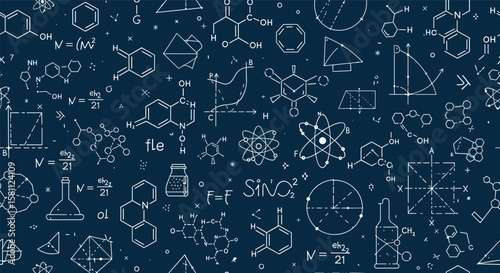 Abstract science formulas and chemical structures background pattern