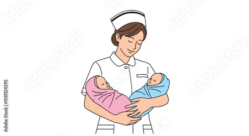 Caring nurse holding adorable newborn twins a symbol of hope and family growth