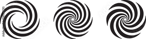 Black Spiral Swirl Pattern Set – Hypnotic Optical Illusion Abstract Vector Design 