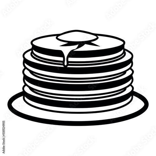Stack of Golden Pancakes on a Plate Breakfast Food Illustration