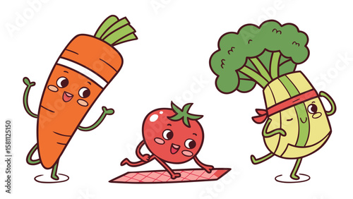 Cartoon vegetables fitness vegetable characters Sheet/Icon Set Vector illustration. AI GENERATED.