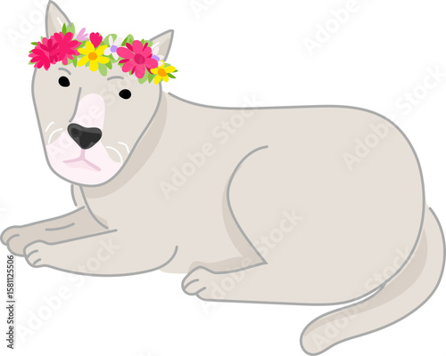 White Dog with Flower Crown – Cute Cartoon Fashion Dog Vector
