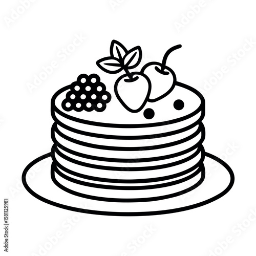 Pancake Stack with Mixed Berry Topping Breakfast Illustration