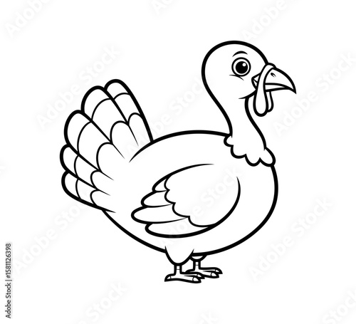 A simple line drawing of a turkey, perfect for a coloring book