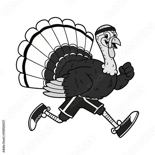 Cartoon turkey running, isolated on white background