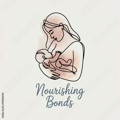 World Breastfeeding Week the mother is breastfeeding the baby. One line drawing for different uses. Vector illustration on white background.