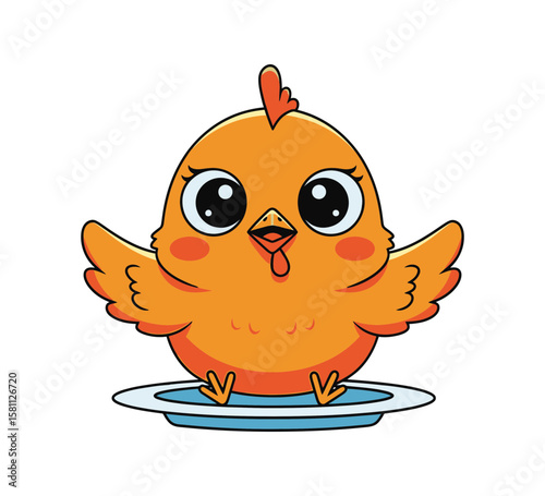 A cute orange chick with big eyes on a plate