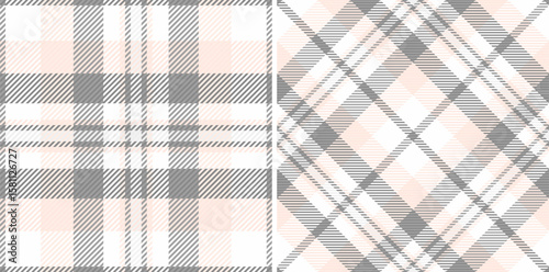 Elegant blush pink and grey plaid patterns.  Perfect for textiles, fashion, or website backgrounds.  Versatile seamless designs offer a soft, sophisticated aesthetic.