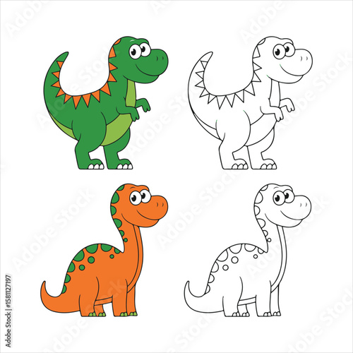 Cute Cartoon Dinosaur Coloring Pages – Printable Kids Activity Template
