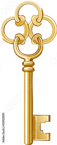 Vintage Golden Key – Ornate Vector Illustration of Antique Treasure Lock Key for Adventure and Fantasy