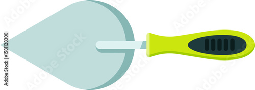 Construction tool with a flat, pointed metal blade and a green ergonomic handle, used for applying and spreading mortar or plaster in tiling and bricklaying