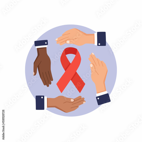 Diverse Hands Holding Awareness Ribbon Health Emblem Icon