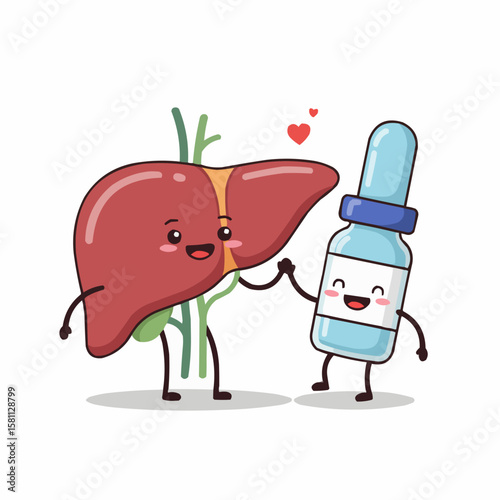 Happy Cartoon Liver and Vaccine Characters