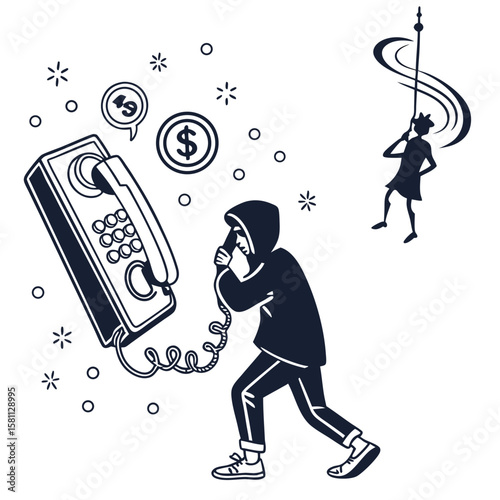 silhouette Phone scam on white background