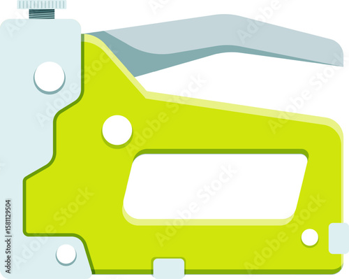 Green and grey mechanical stapler designed for construction and DIY tasks resting on a clean white background, serving as an essential tool for efficiently fastening various materials
