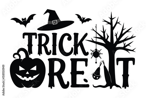 Halloween trick or treat design with pumpkin and bats jack o lantern