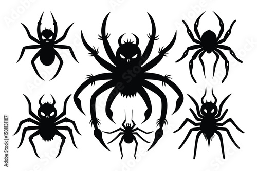 Spooky black spider silhouettes with menacing eyes and sharp legs spiders arachnid