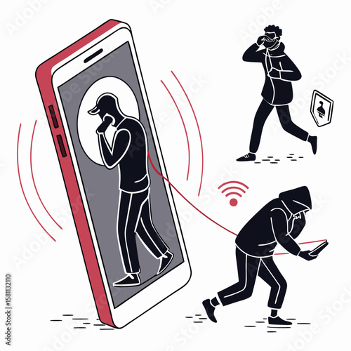 silhouette Phone scam on white background