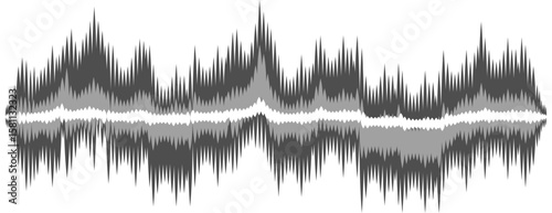 Fluctuating digital waveform creating a dynamic audio spectrum visualization, representing sound frequency and amplitude changes over time for music production and audio analysis