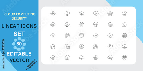 Cloud Computing Security Linear Icons Set Editable Vector