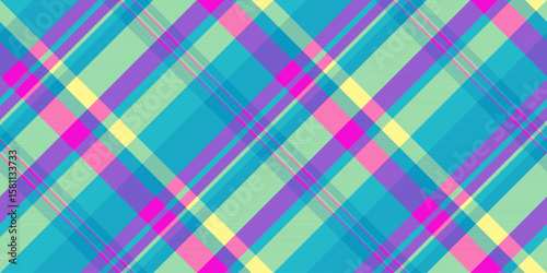 Vibrant plaid pattern with intersecting stripes. Playful and modern, excellent for backgrounds, textiles, or creative projects needing a colorful, dynamic texture.