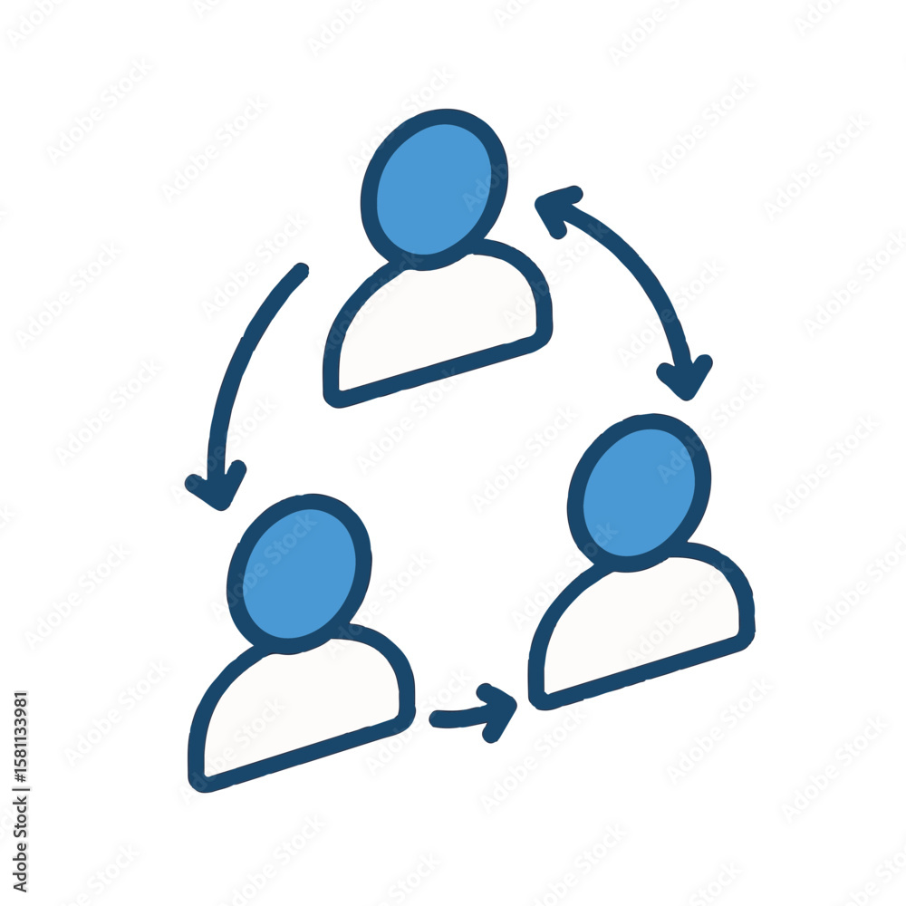 Fototapeta premium Team collaboration shown with connecting people in simple isometric style on transparent background.