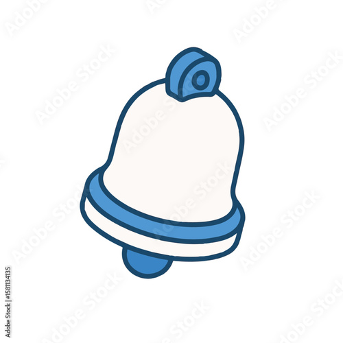 Notification bell icon with blue outline on transparent background, showcasing new message alert. This notification bell graphic is a simple digital communication symbol.