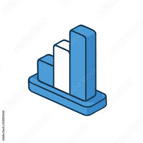 Bar graph displays statistical data in isometric projection on transparent background. Visualized bar graph shows rising trends with columns of different height, perfect for data visualization.
