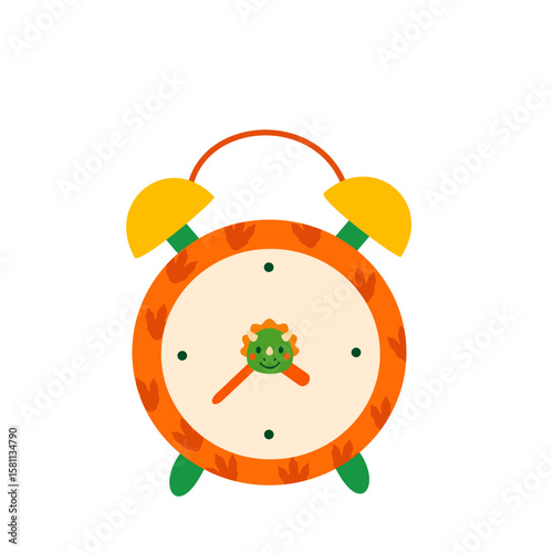Green School Alarm Clock with Dinosaur Face and Paw Print Pattern