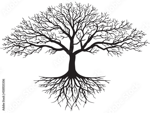 Botanical tree with roots icon in stylish vector art