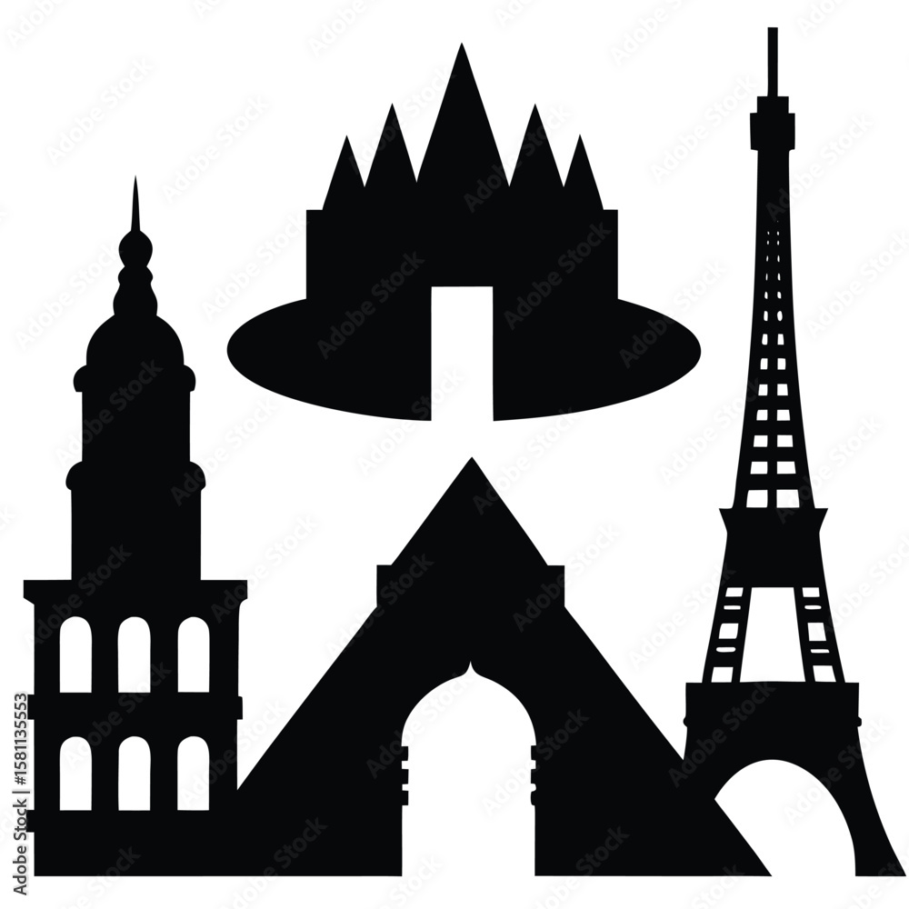 Obraz premium Landmark Silhouette Vector – Global Monuments Icon Set