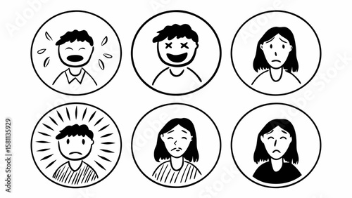 Set of vector women face icons: diverse collection of female avatars with various hairstyles, perfect for business profiles or character designs