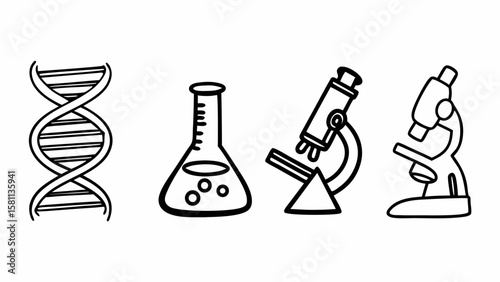 Vector illustration of an hourglass icon set with chemical laboratory glass equipment like a test tube, beaker, and flask, isolated on white, used for science research and medicine experiments