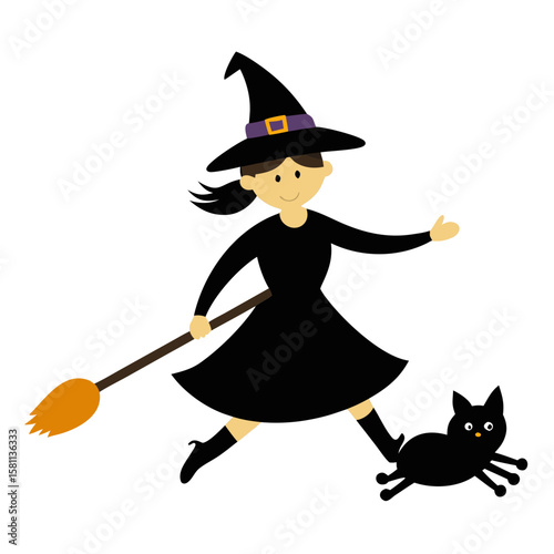 halloween witch with broom