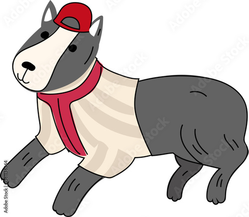Greyhound with Red Scarf – Cute Cartoon Fashion Dog Vector