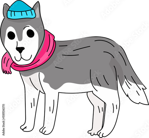 Husky in Winter Hat – Cute Cartoon Fashion Dog Vector