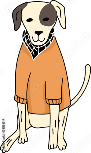 Dog in Orange Sweater – Cute Cartoon Fashion Dog Vector
