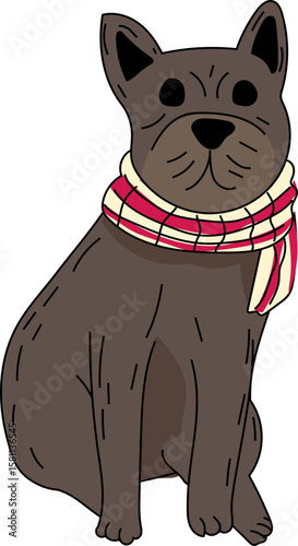 Black Dog in Red Scarf – Cute Cartoon Fashion Dog Vector