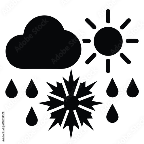 Weather Icons Sun, Cloud, Rain, Snow - Simple Vector Graphics