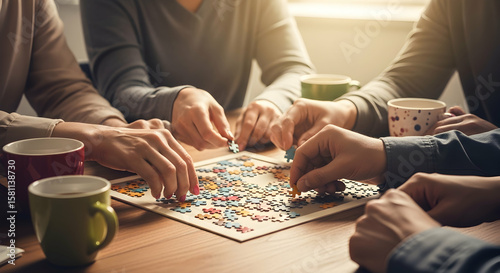 Connecting People Together Assembled Jigsaw Puzzle With Coffee Beverages