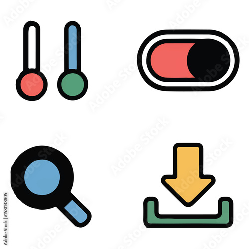 Vector art of a collection of user interface icons for app and web design isolated on white background