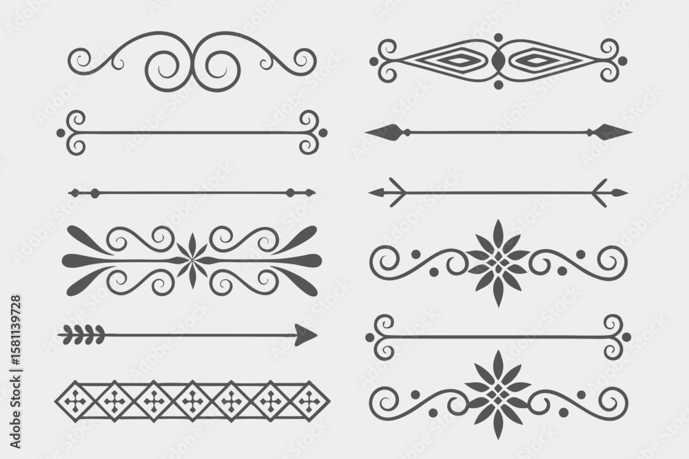 Elegant ornamental dividers vector collection with vintage decorative lines and classic flourishes.