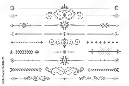  Large set of decorative vector dividers with vintage flourishes, ornamental lines, and floral separators.