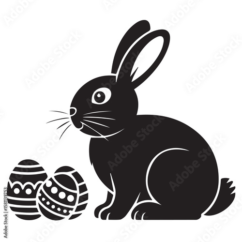 Vector art of a cute easter bunny with decorated eggs, symbolizing the spring holiday, isolated on white background