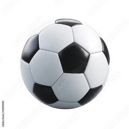 Classic black and white soccer ball with detailed leather texture isolated on transparent background