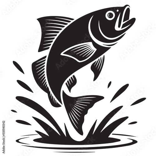 Vector art of a fish jumping out of the water with a splash, isolated on white background