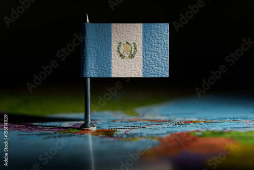  Guatemala national flag on Central America political map.