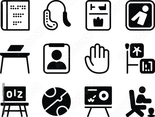 Collection of icons representing education accessibility and learning tools
